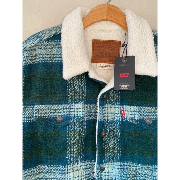 Levi's Sherpa Trucker Jacket Plaid Fleece Lined Warm Winter Coat L - Picture 2 of 6